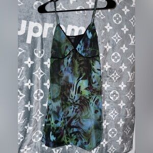 Boohoo X Megan Fox Black and Green Mesh Detail Dress